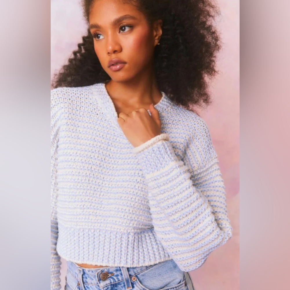 LoveShackFancy “Koa” Cropped Cotton Sweater – Ocean Pearl (XS) - Picture 2 of 8